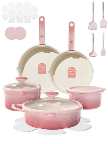 CAROTE 20Pcs Titanium Cookware Set, Pots and Pans Set Non Stick, Kitchen Cooking Set with Detachable Handle, Non Toxic Induction Cookware, Dishwasher/Oven Safe Pink - Image 1