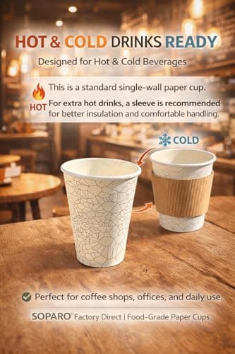 SOPARO Bulk Coffee Cups, 16 oz Disposable Paper Cups, 1000 Count, Commercial, Rolled Rim, Leak Resistant,Great for coffee shops - Thumbnail 3
