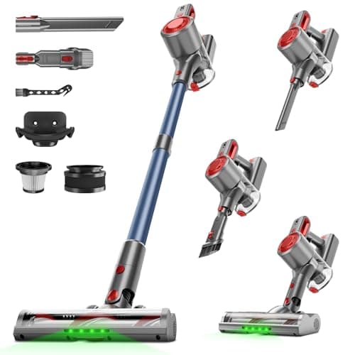 Honki Cordless Vacuum Cleaner, Powerful Stick Vacuum with Green Light Anti-Tangle Brush, Removable Battery, 6-in-1 Lightweight Handheld for Pet Hair, Carpet & Hard Floors, Red - Image 1