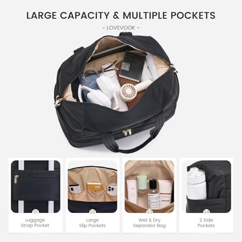 LOVEVOOK Travel Duffle Bag - Puffer Weekender Bags For Women with Shoe Compartment,50L Carry On Overnight Duffel Bags For Airplanes,Hospital Bag for Labor and Delivery,2Pcs - Thumbnail 4