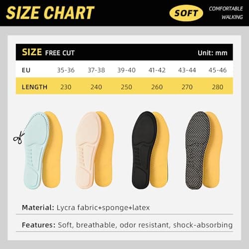 XINIFOOT 3 Pairs Anti Odour Shoe Insoles for Men and Women, Replacement Insoles for Work Boots Running Shoes, Cushion Shock Absorbing for Foot Pain Relief, Comfort Breathable Inner Soles - Thumbnail 6