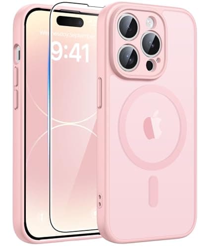 FNTCASE for iPhone 14 Pro-Max Case: Translucent Pink Slim Cases Compatible with MagSafe, Full Camera Protection & Tempered Glass Protector, 14FT Military Grade Drop Tested, Matte Skin-Friendly Cover - Image 1