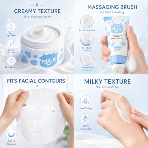 Milk Skincare Set for Kids & Teens, 12 IN 1 Moisturizing & Gentle Milk Skin Care Set For Kids Girl Ages 8-12, Face Care Kit, Skincare For Girls 10-12, All Skin Types - Thumbnail 3