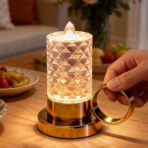 JandCase Flameless Candles, Rechargeable Battery Operated Candles, LED Acrylic Crystal Short Pillar Candles, 0.4W Dimmable Small Cordless Table Lamp for Valentines Anniversary Wedding Decorations - Image 1
