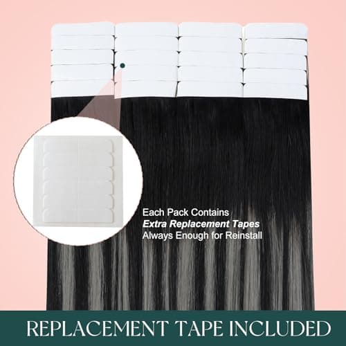 Easyouth Ombre Tape in Extensions Human Hair 16 Inch 20pcs Tape in Hair Extensions Human Hair Black Ombre Silver with Black Balayage Tapes in Extension for Women - Thumbnail 6
