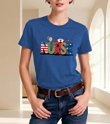 HARESEN 4th of July Nurse Shirt - Patriotic Nurse Shirts American Flag T-Shirt Nurses Inspirational Tee - Thumbnail 5