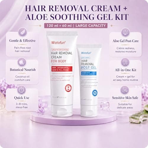 Watofun Body Hair Removal Cream for Women with Aloe Gel for Sensitive Skin, 5 Min Painless Depilatory Cream for Arms, Underarms, Legs, Chest& Bikini Line, hair remover for women 2-in-1 Kit, 6.35 Fl Oz - Thumbnail 3