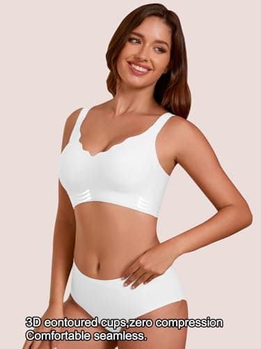 COCOMARTS Jelly Bras for Women No Underwire Seamless Push Up Scalloped Tshirt Bralettes Comfortable Wireless Everyday Bra White Small - Thumbnail 3