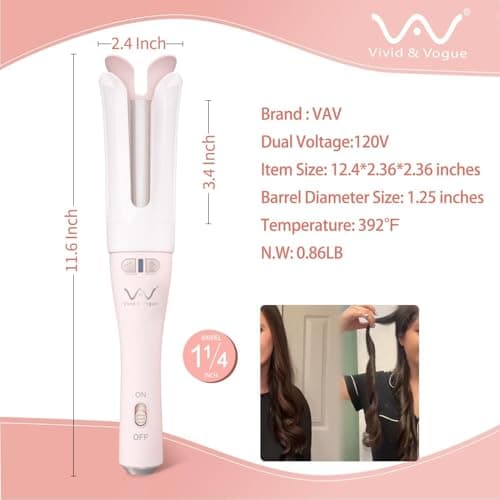 VAV Auto Hair Curler for Long Hair, 1.25-Inch Large Barrel Automatic Curling Iron with 2-Way Rotation for Curls & Waves, Anti-Tangle Rotating Wand for Beginners (Easy to Use) - Thumbnail 4