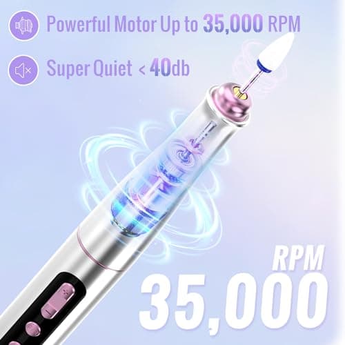 Denabuty Cordless Electric Nail Drill Machine, 13 in 1 Nail File Kit 35000RPM Professional Portable Rechargeable E File for Acrylic Polish Gel Removal Manicure Pedicure Set with 5 Speeds DN-2402 - Thumbnail 3