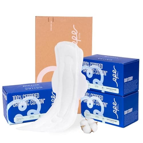 100% Organic Super Long Overnight Pads with Wings, Extra Heavy Sanitary Pad for Women Ultimate Absorbency, Ultra Thin Extra Coverage Cotton Period Menstrual Pads (Extra Long Overnight, Size 6, 30ct) - Image 1