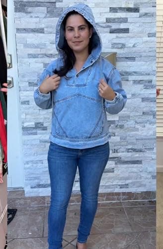 STOLKISS Women Denim Hoodies Casual Button Down pullover Long Sleeve Jean Tops Jacket Trendy Cropped Sweatshirt with Pockets - Thumbnail 6