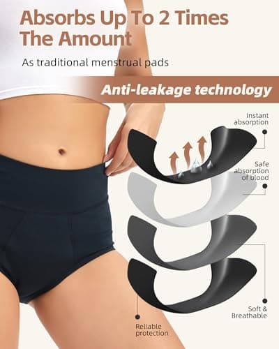 Dtuomo Incontinence Underwear for Women, Absorbency LeakProof Postpartum Underwear Period Panties Women Menstrual Briefs - Thumbnail 4