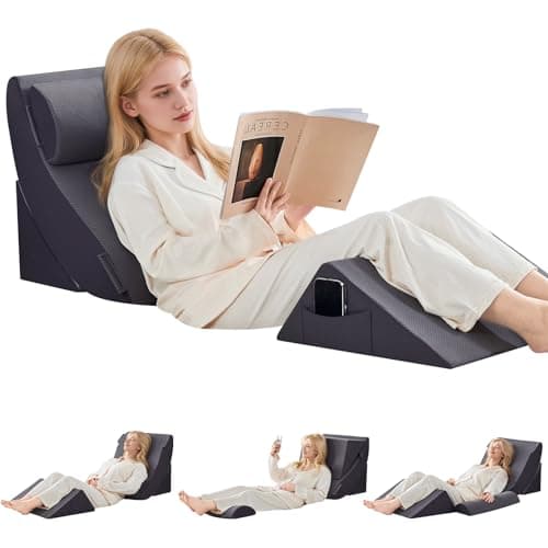 Paxato 4PCS Bed Wedge Pillow Set for After Surgery, Orthopedic Wedge Pillows for Sleeping, Back, Neck and Leg Pain Relief, Adjustable Memory Foam Support Pillows for Acid Reflux, GERD & Snoring, Grey