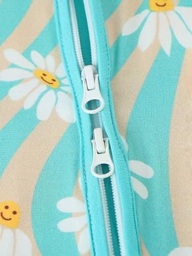 Joonberry Infant Baby Girl Clothing Bamboo Rayon Footies, Newborn outfit Footed Long Sleeve Jumpsuit with Zipper and Mitten Cuffs (Chrysanthemum Wavy, 1-3M) - Thumbnail 4