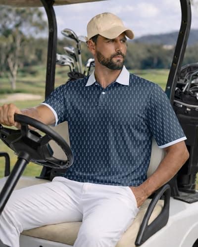 KUYIGO Mens Golf Polo Shirt Quick Dry Breathable Moisture Wicking UPF 40+ Printed Short Sleeve Performance Shirt,S - Thumbnail 2