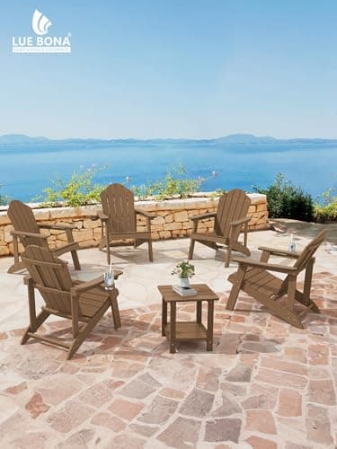 LUE BONA Wood-Grain HDPE Adirondack Chairs Set of 4 - Weather Resistant Seating with Cup Holder for Patio, Fire Pit, Deck & Vacation Rental, Brown - Thumbnail 6