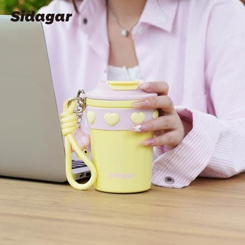 SDGA+ 12 oz Travel Coffee Mug Spill Proof Leak Proof, Stainless Steel Thermal Coffee Cup with Lid, Resuable Cup for Hot and Cold, Portable Tumbler for Women, Golden Sorbet - Thumbnail 4