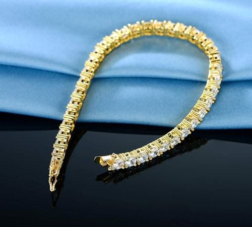 Gemsme 4mm Tennis Bracelets for Women - 4mm Round Cut Cubic Zirconia with 18K Gold Plated, Classic Diamond Tennis Bracelet for Women/Men,Size 8.5 inch - Thumbnail 3