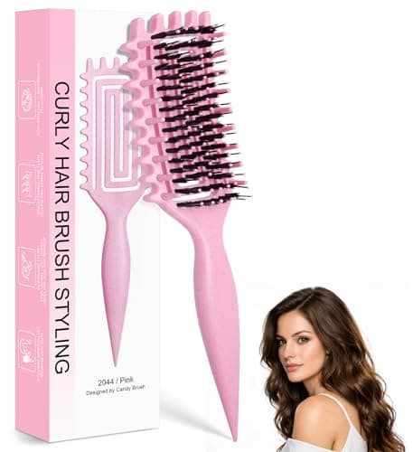 Quenxe Curl Defining Brush, Curly Hair Brush with Vented Design for Detangling and Shaping, Wet & Dry Use, Reduces Pulling for Women and Men (Pink) - Image 1