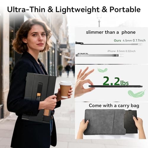 BKVOO 14" Triple Laptop Screen Extender, Ultra-Thin Lightweight FHD 1080P IPS Portable Monitor, Extended Dual Screen for Laptops 13-17.3" Compatible with Wins Mac Chrome Dex Phone Travel Work - Thumbnail 2