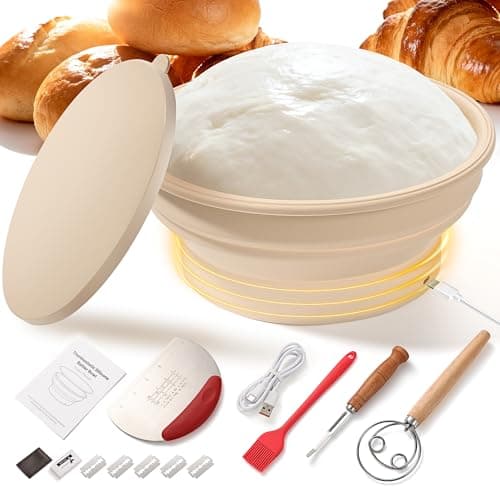 Gllerstay Heating Sourdough Bread Proofing Basket Set, Electric Thermostatic Silicone Batter Bowl, 9 Inch Round Foldable Proofing Bowl, Sourdough Bread Baking Supplies - Image 1