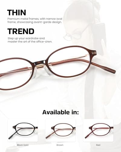 SODQW Titanium Oval Blue Light Glasses for Women, Trendy Small Office-Siren Bayonetta Glasses with Clear Lens - Thumbnail 4