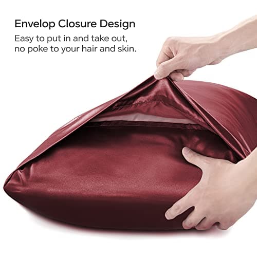 BEDELITE Satin Body Pillow Cover, Super Soft and Cooling Body Pillow Pillowcase for Hair and Skin, Breathable Silky Full Long Pillowcase Cover(20"x54", Burgundy) - Thumbnail 4