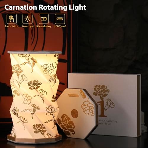 ZBOLE Birthday Flower Folding Rotating Lamp - January Carnation, Rechargeable Folding Paper Light, Elegant Gift Box – Ideal Anniversary, Birthday Gift for Women, Mom, Sister, Grandma-White - Thumbnail 2