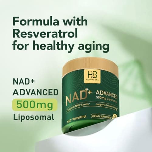 Herbal Bee Liposomal NAD+ Supplement 500 Mg with NAD Trans-resveratrol 50 Mg – Cellular Energy & Mitochondrial Support – Healthy Aging & Antioxidant Support – 60 Capsules (30 Servings) - Thumbnail 4