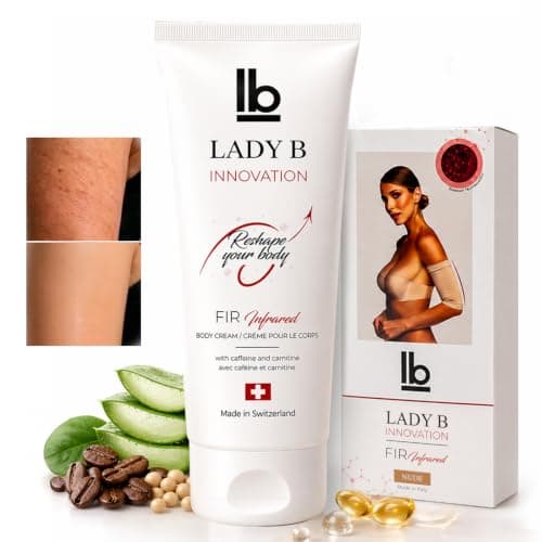 Lady B Firming & Anti-Cellulite Body Lotion with Caffeine & Shea Butter – 6.8 fl oz Swiss Cream + Italian FIR Smartwear – 2-in-1 for Smoother, Tighter Body – Invisible Shaping – Clinically Tested