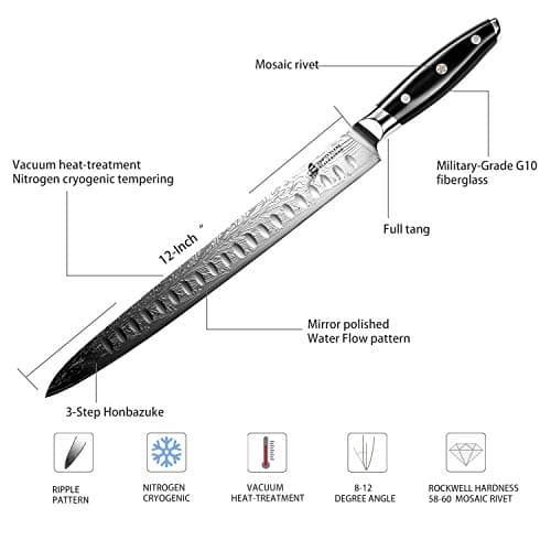 TUO Carving Knife - 12 Inch Brisket Carving Knife for Meat and Turkey - High Carbon Stainless Steel - Full Tang G10 Handle with Gift Box - Black Hawk S Series - Thumbnail 3