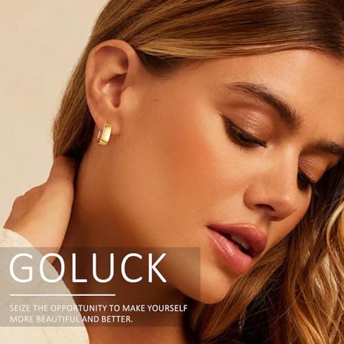 14K Real Gold Plated Hoop Earrings Small Huggie Earrings For Women Chunky Huggie Hoop Earrings For Valentine's Day Mother's Day Birthday Jewelry Gift - Thumbnail 6