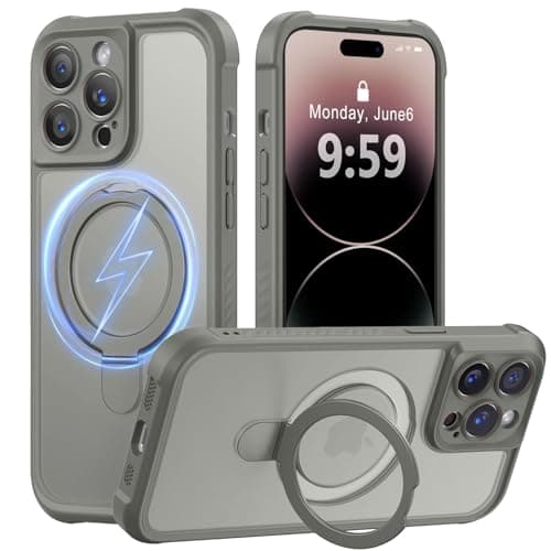 MOCCA Design for iPhone 14 Pro Case with Magnetic Invisible Stand [Full Camera Protection] [Compatible with Magsafe] Military Drop Shockproof Translucent Matte Phone Case Cover 6.1",Titanium Gray
