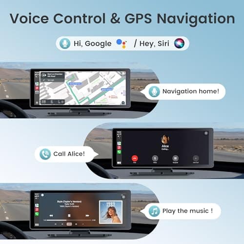 Lynadri 10.26" Carplay Screen for Car,4K Dash Cam,Portable Tablet for Apple Android Auto,Voice Touch Control GPS Navigation,Stereo Audio Radio,Rear Backup Camera,Bluetooth,Wireless Mirror for Truck - Thumbnail 6