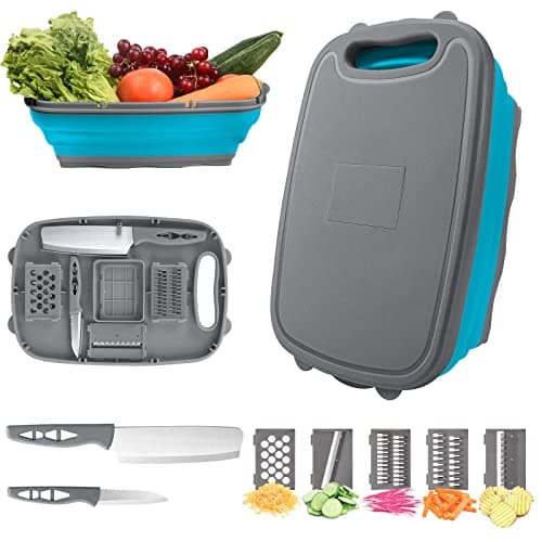 Camping Cutting Board, HI NINGER Collapsible Chopping Board with Colander, 9-In-1 Multi Chopping Board Kitchen Vegetable Washing Basket for Camper,Camping Gifts Camping Accessories for RV Campers - Image 1