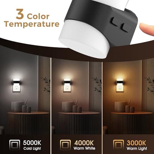 L LOHAS LED Night Lights Plug into Wall with 3CCT Adjustable (3000K/4000K/5000K), 3 Level Dimmable Night Light, 1W Low Power Nightlight with Auto On/Off Sensor, 2 Pack - Thumbnail 3