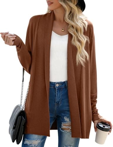 GRECERELLE Women's Fall Winter Long Sleeve Open Front Lightweight Business Casual Dressy Cardigan Sweater, Caramel, X-Large - Image 1