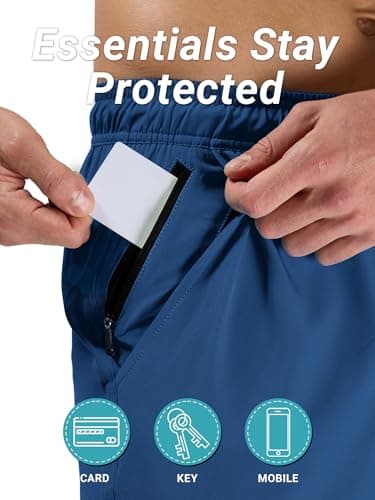 Arcweg Men's Swim Trunks XL Cyan Blue with Compression Liner and Zipper Pockets Quick Dry Bathing Suit Board Swimming Shorts - Thumbnail 5