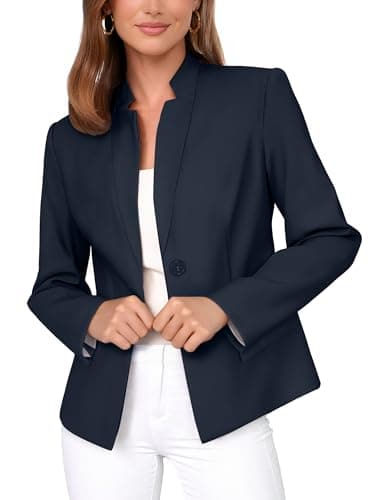 ANRABESS Womens Blazer Business Casual Long Sleeve Lapel Open Front Suit Jacket 2026 Dressy Work Office Blazers with Pockets Navy Blue