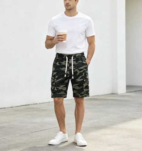 Msmsse Men's Hiking Cotton Cargo Shorts Summer Workout Casual Shorts with Multi Pockets Camouflage US 38 - Thumbnail 5