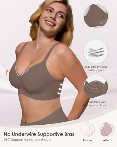 As Fairy Jelly Bras for Women Wireless Push Up Bra with Support and Lift Seamless Comfortable Bralette Tshirt Brassiere Grey 38D - Thumbnail 2