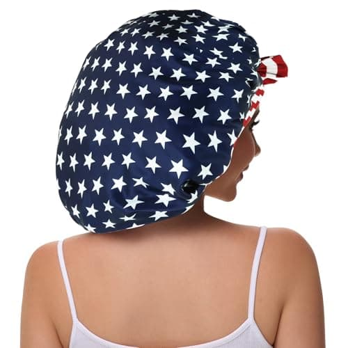 Vettres Satin Lined Sleep Cap Silk Bonnet Double Layer Bonnet with Tie Satin Hair Bonnet for Sleeping Flag - Thumbnail 3