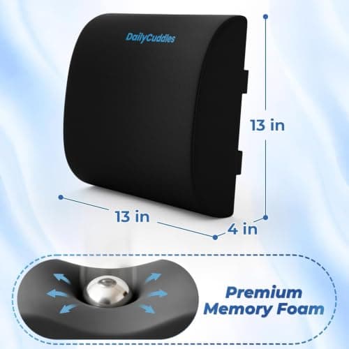 DailyCuddles Lumbar Support Pillow for Office Chair Back Support - Memory Foam Lumbar Pillow for Car or Gaming Chair, Ergonomic Back Cushion with Adjustable Strap for Long-Hour Sitting (Black) - Thumbnail 2