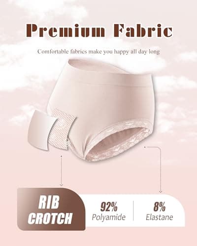 READY TO LOVE Womens Underwear High Waisted Seamless Lace Panties Breathable Full Coverage Plus Size Brief 5-Pack - Thumbnail 5