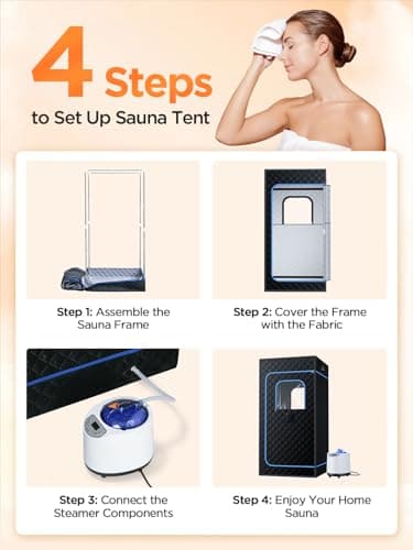 pikulLA Portable Steam Sauna for Home | 71" Full Body Sauna Tent with 1200W 3L Steamer, 15 Heat Levels, Timer & Remote Control, Foldable Chair | Large Size for Adults, VOC-Free - Thumbnail 6