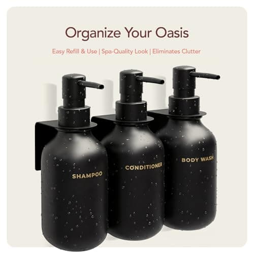 Black Soap Dispenser Set for Bathroom and Kitchen – 3-Packs Refillable Bottle Set, Soft Touch Pump Bottles Wall Mount Hooks Stickers Glue with Vanity Sink Placement Modern Design - Thumbnail 5