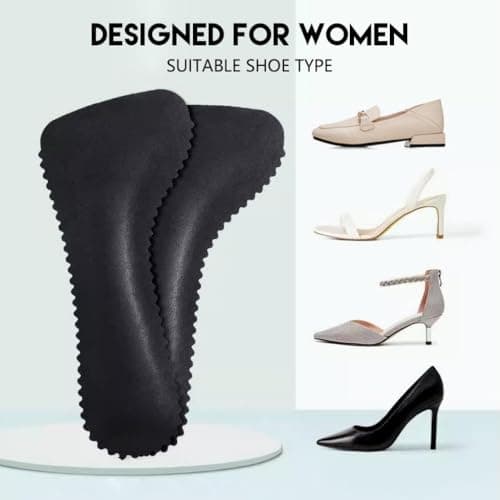 XINIFOOT High Heel Inserts for Women, 4 Pairs 3/4 Invisible Self-Adhesive Cushion Insoles with Low Arch Support, Prevent Foot Slipping for Dress Shoes, Sandals, Flats & Boots (Black + Beige) - Thumbnail 5