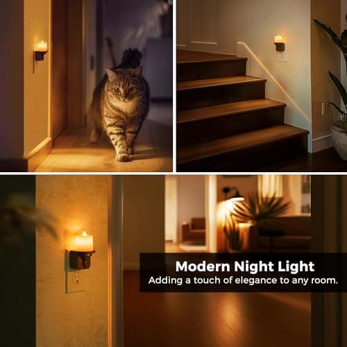 L LOHAS LED Candle Night Light, Amber Night Lights Plug into Wall, Flameless Candle Nightlight with Light Sensor, 0-100LM Dimmable Vintage Decorative Night Light for Hallway Bedroom,2Pack - Thumbnail 6