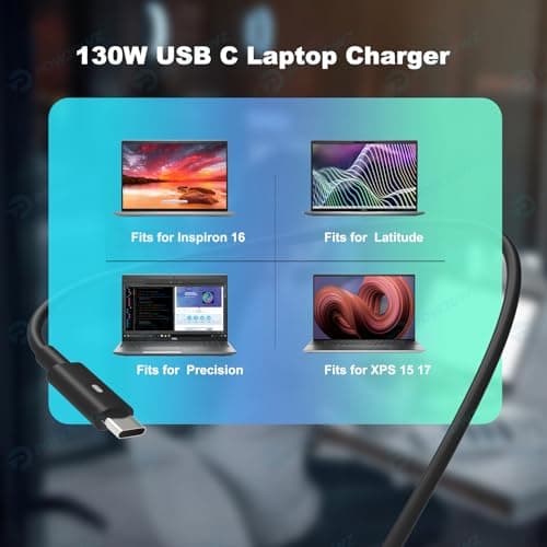 130W USB Type C Laptop Charger Compatible with Dell XPS 15 17 9500 9510 9520 9530 9700 9710 9720 2in1,Precision 5550 5560 5530 5570 5470 5480 5760,Latitude 5431 5531 AC Adapter Computer Power Cord - Thumbnail 5